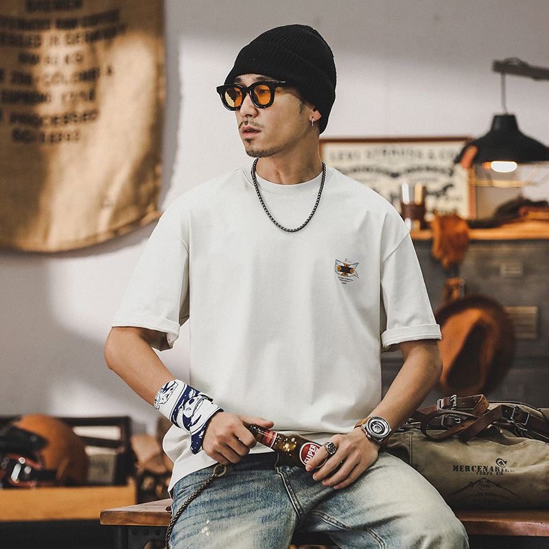 2024新款T恤男寬鬆美式重磅衣服短袖男夏季膠漿印花潮牌上衣