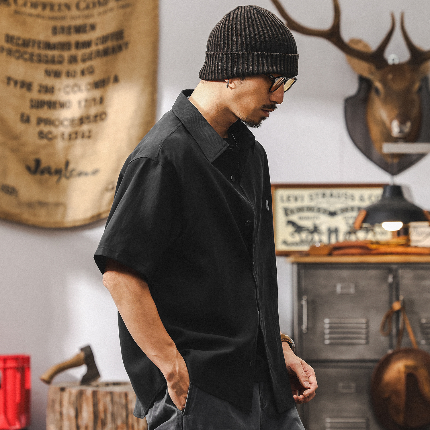 萊賽爾天絲親膚垂感短袖襯衫男夏季潮牌寬鬆輕熟風高級感男士襯衣