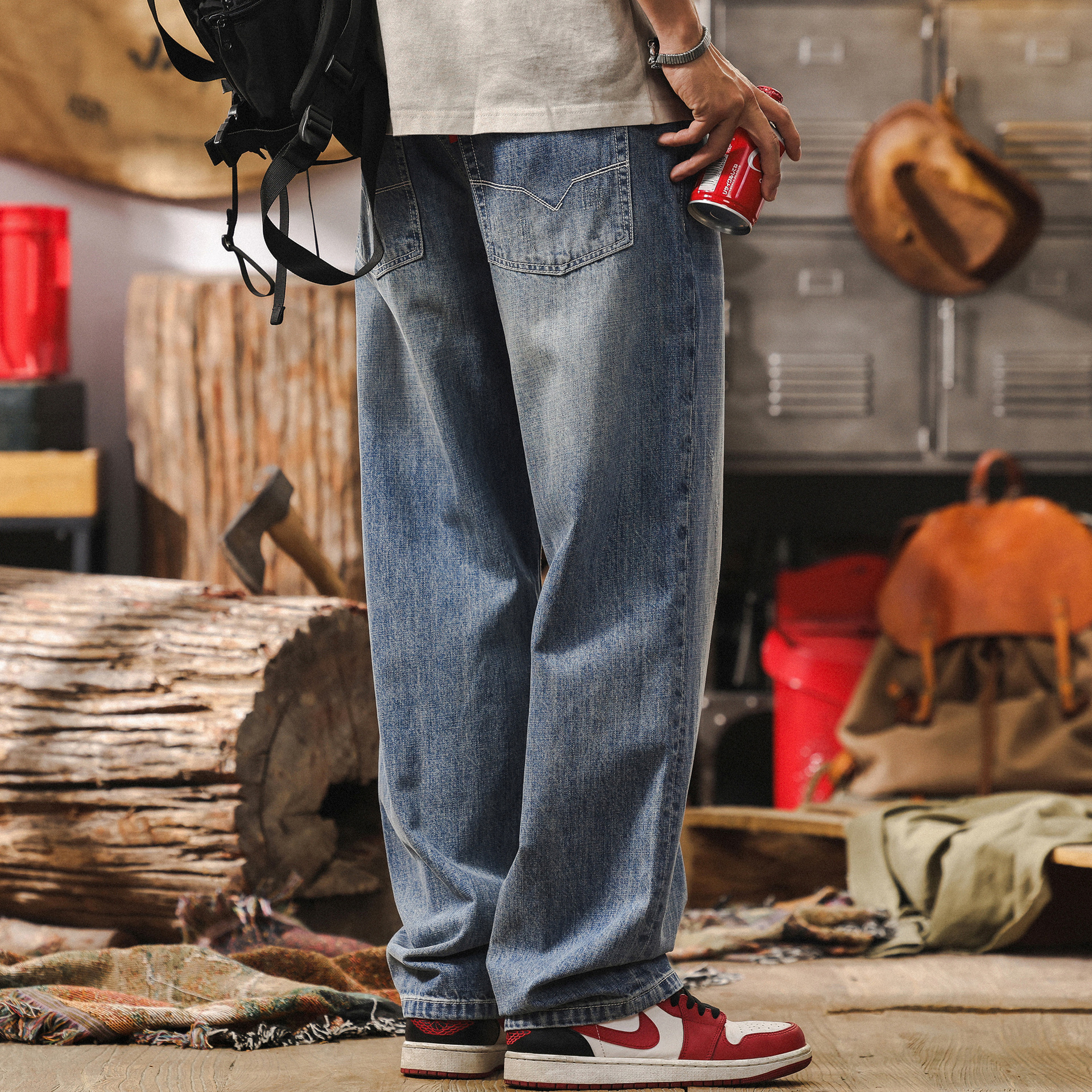 美式復古水洗牛仔褲2025新款春季褲子男潮牌寬鬆直筒男士休閒長褲