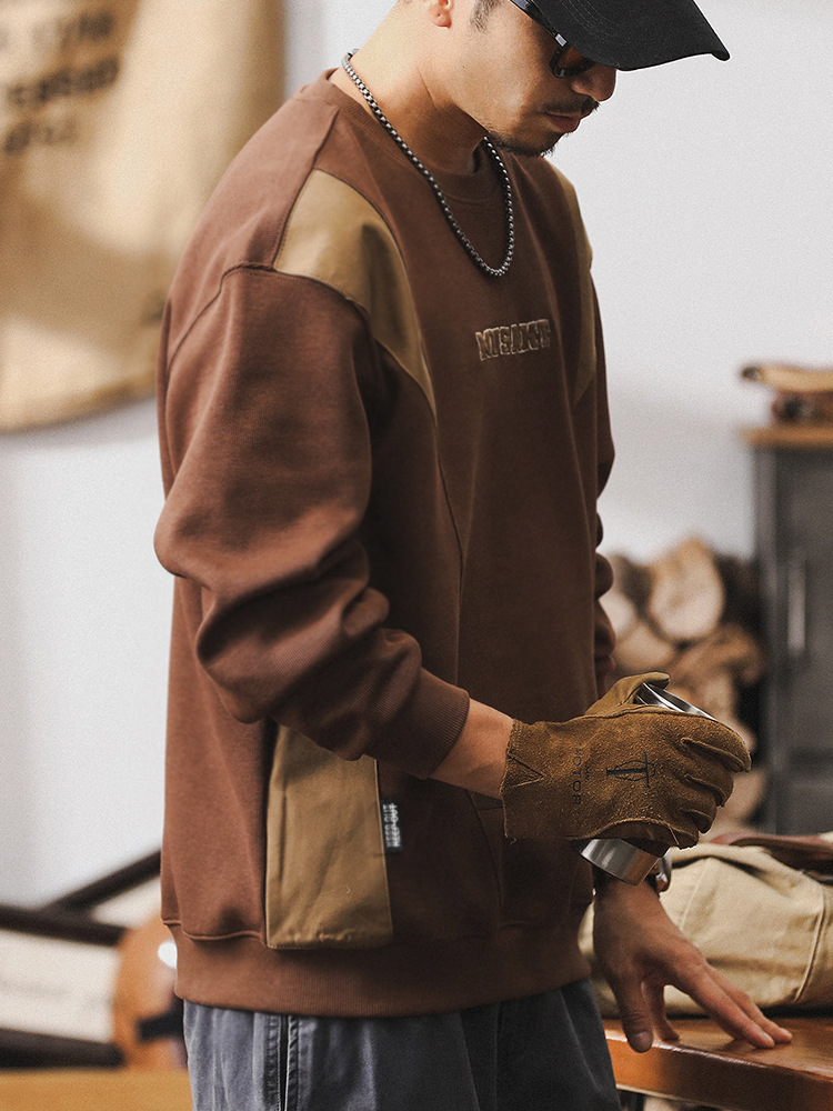 傑雷諾美式複古重磅衛衣男潮牌拼接撞色秋季衣服寬松男士休閑上衣