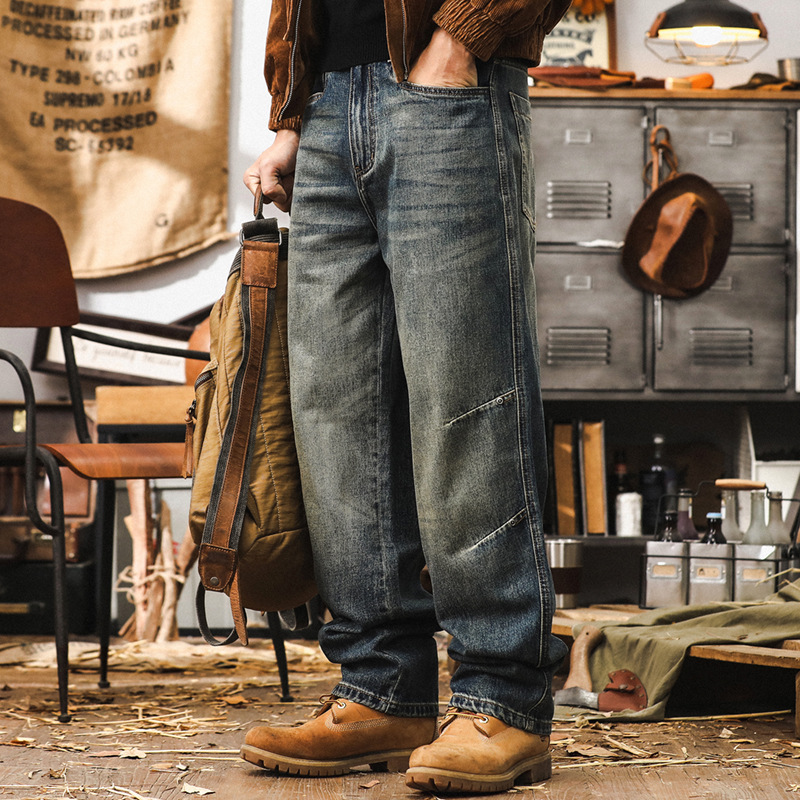 美式經典懷舊復古牛仔褲男秋季2024新款水洗直筒褲子男寬鬆休閒褲