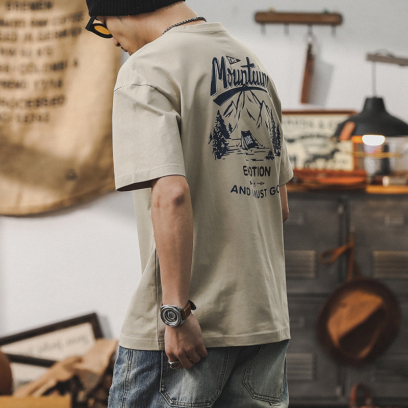 美式山系戶外重磅T恤男短袖夏季寬鬆大碼體恤男潮牌男士上衣