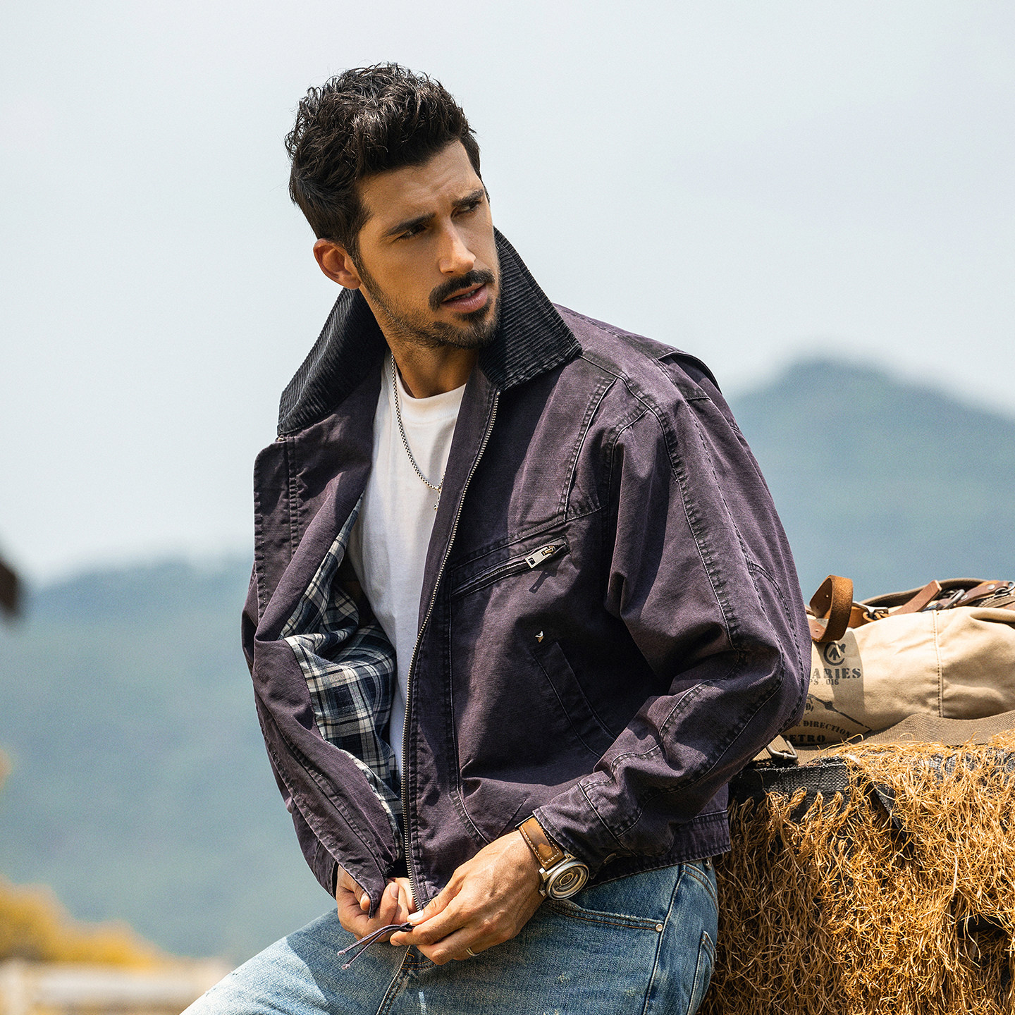 美式復古工裝夾克男短款寬鬆機車服春季新款機能硬漢獵裝男士外套