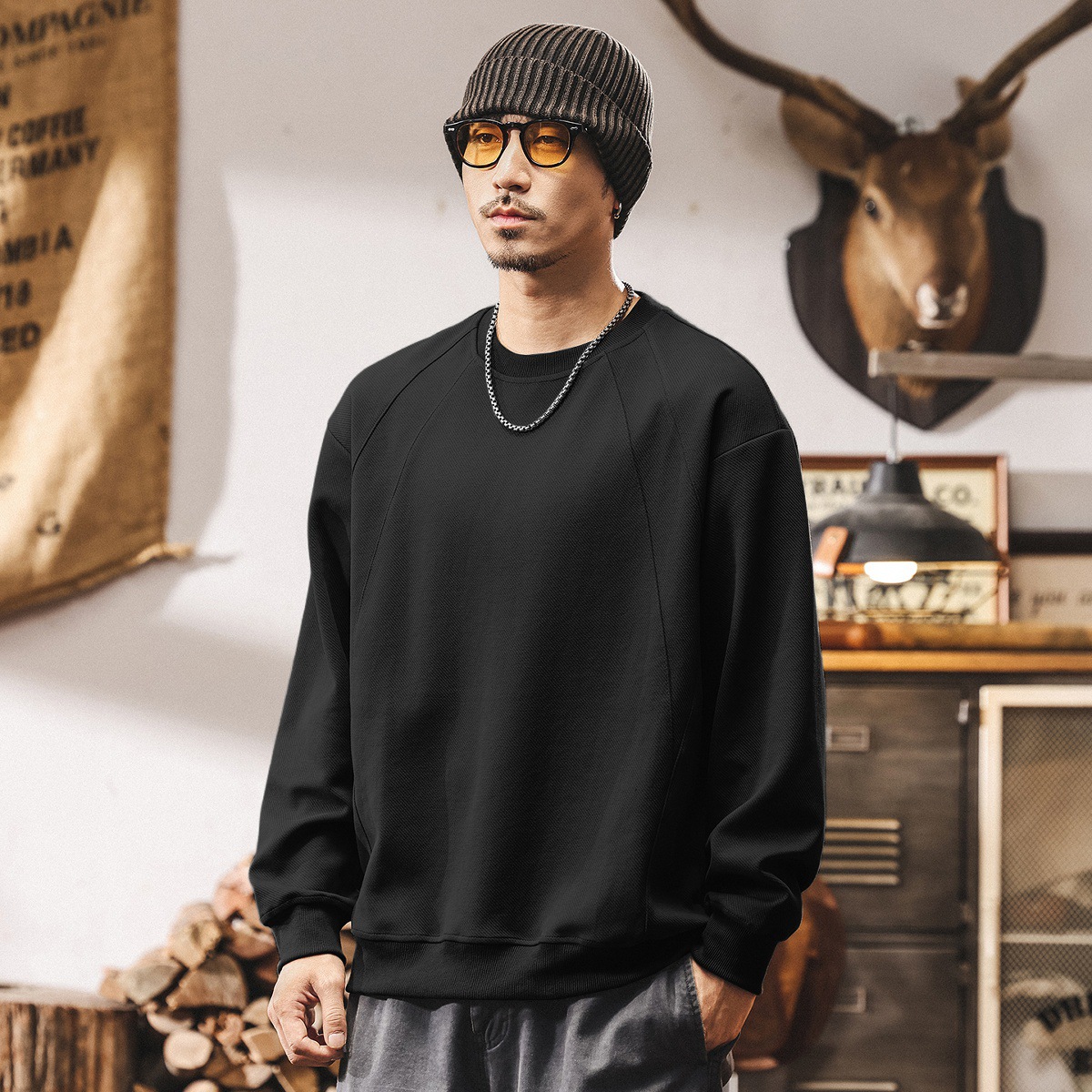 美式復古380g重磅拼接解構衛衣男春秋2025新款寬鬆休閒男士上衣潮