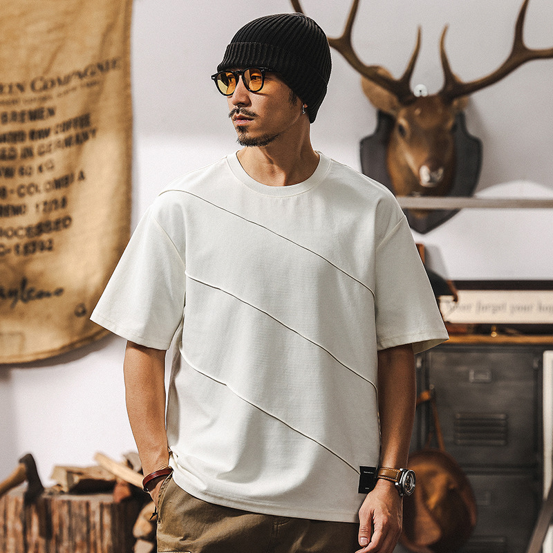 涼感科技雲梯棉短袖T恤男夏季2025新款潮流捏折設計感休閒上衣男T