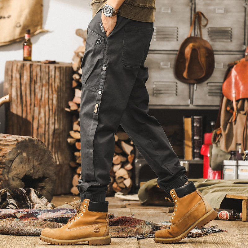 美式復古工裝褲子男2024新款戶外潮牌束腳褲秋冬款寬鬆休閒長褲男