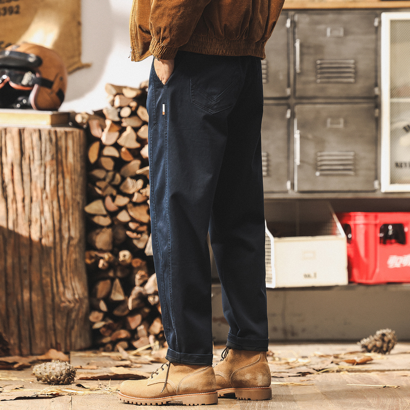 美式復古藏青色工裝褲子男款秋季潮牌百搭直筒寬鬆簡約男士休閒褲