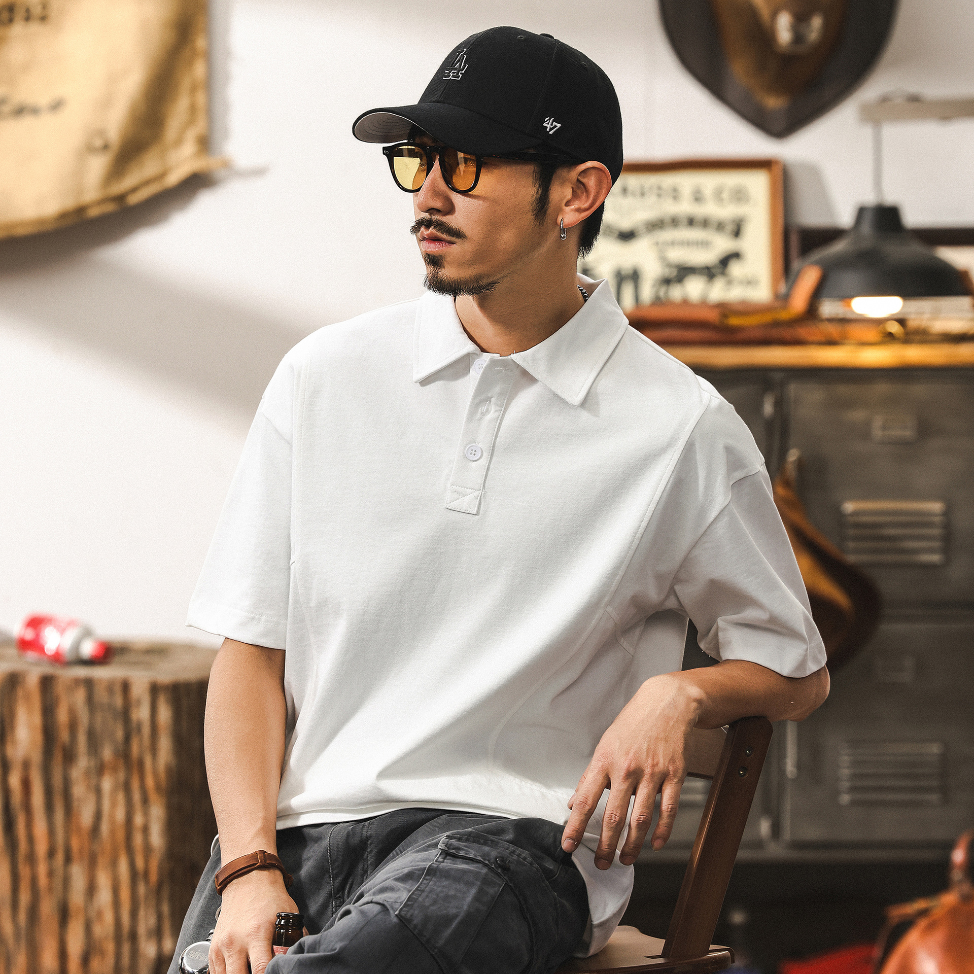 美式復古基礎純色短袖Polo衫男夏季重磅T恤男款潮牌寬鬆上衣