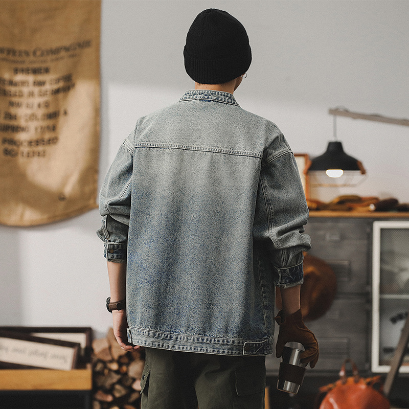 美式重磅復古牛仔外套男高級感痞帥春秋潮牌底特律工裝春季夾克男