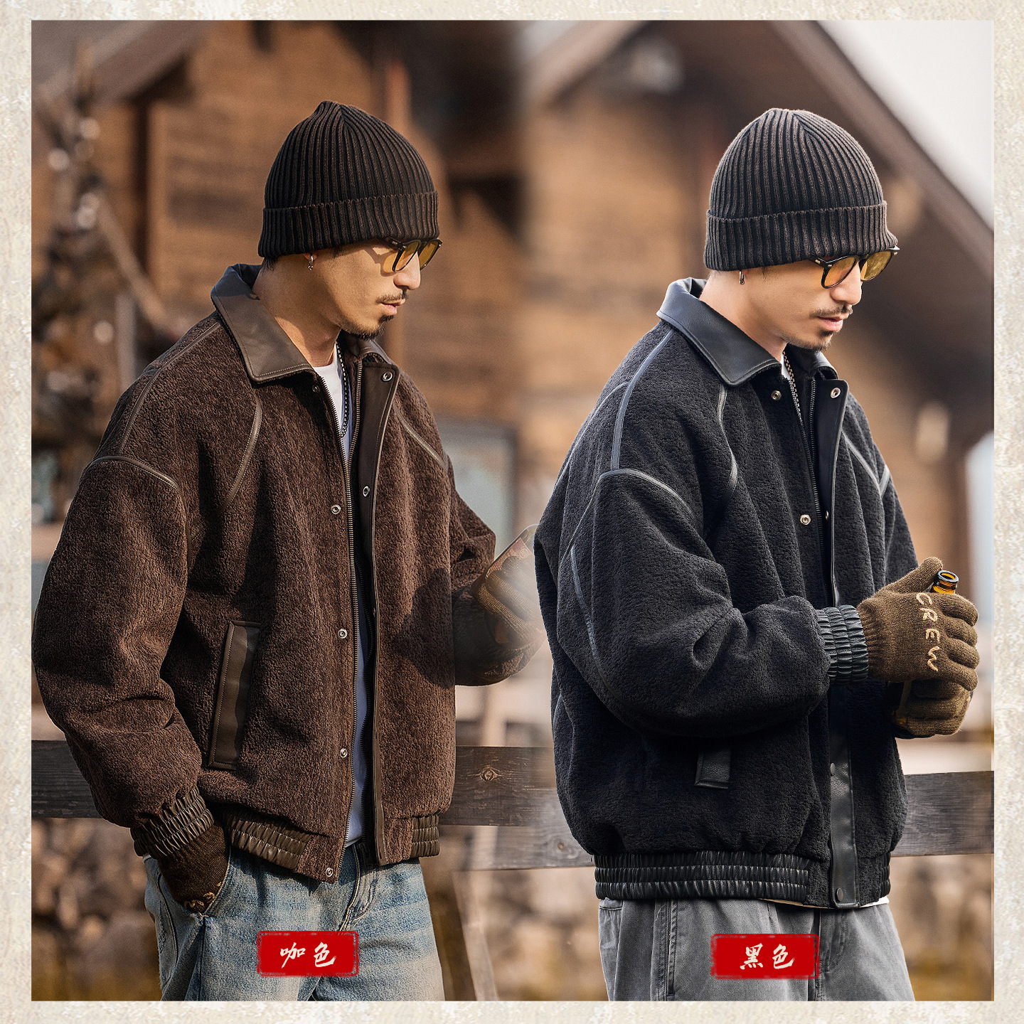 美式復古90純白鴨絨冬季羽絨服男新款潮流加厚保暖搖粒絨皮衣外套