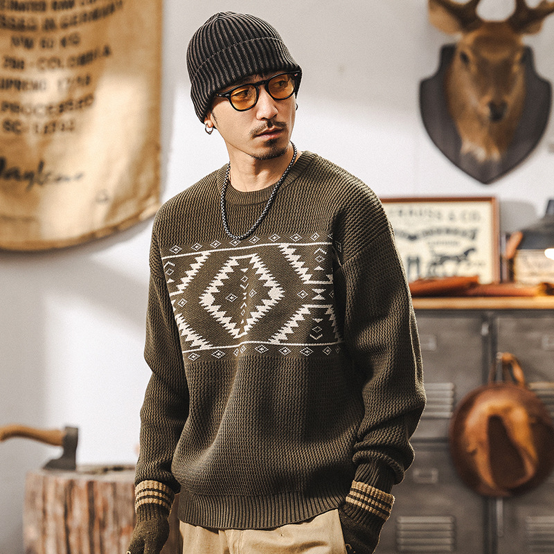 美式復古800g重磅針織衫男冬季加厚慵懶風毛衣男內搭秋冬線衣外套