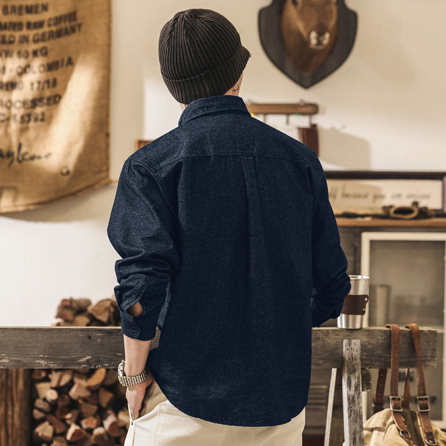 美式復古春季襯衫男長袖2026新款休閒潮牌寬鬆襯衣男春裝外套