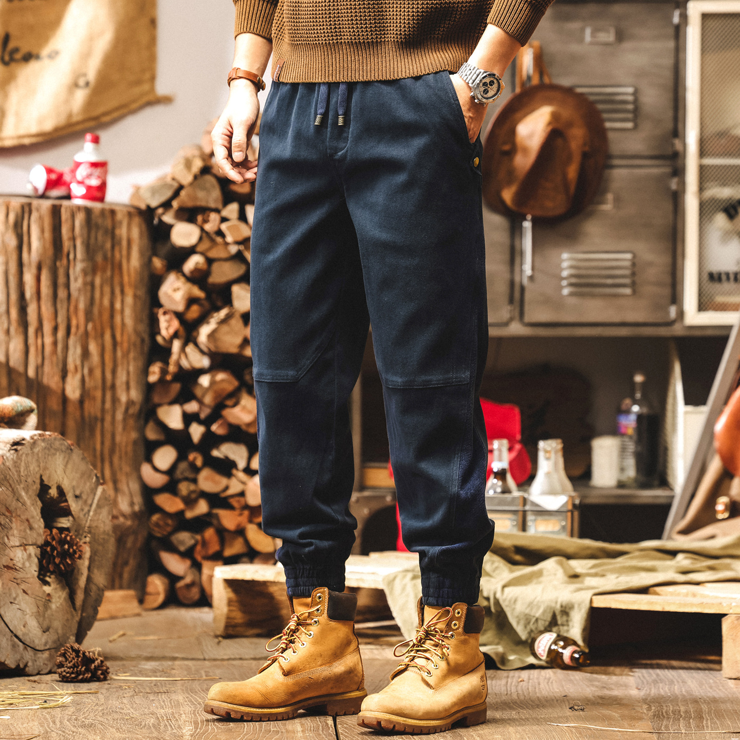 美式復古藏青色工裝褲子男春秋2025新款寬鬆直筒秋季男士休閒褲潮