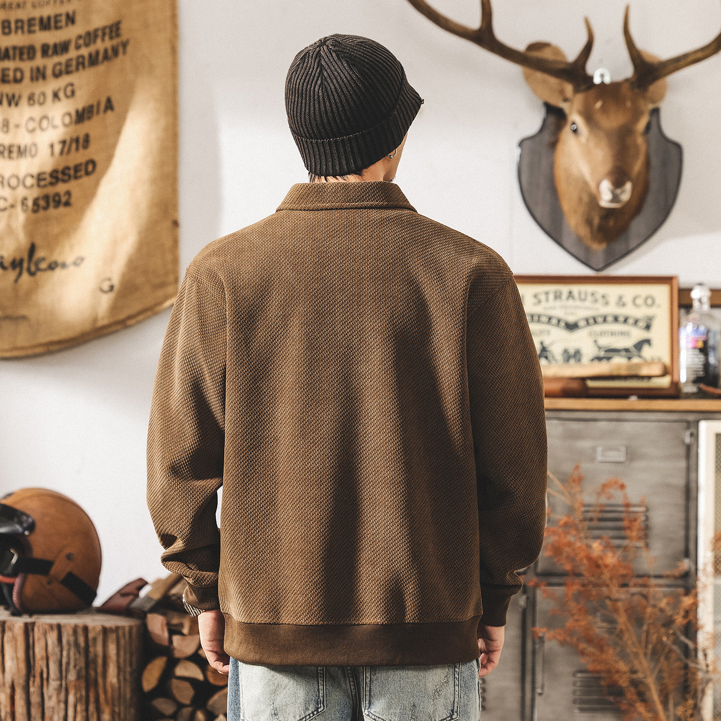 美式復古歐棉絨360g重磅衛衣男春秋款款式潮牌半拉鍊秋冬男士上衣