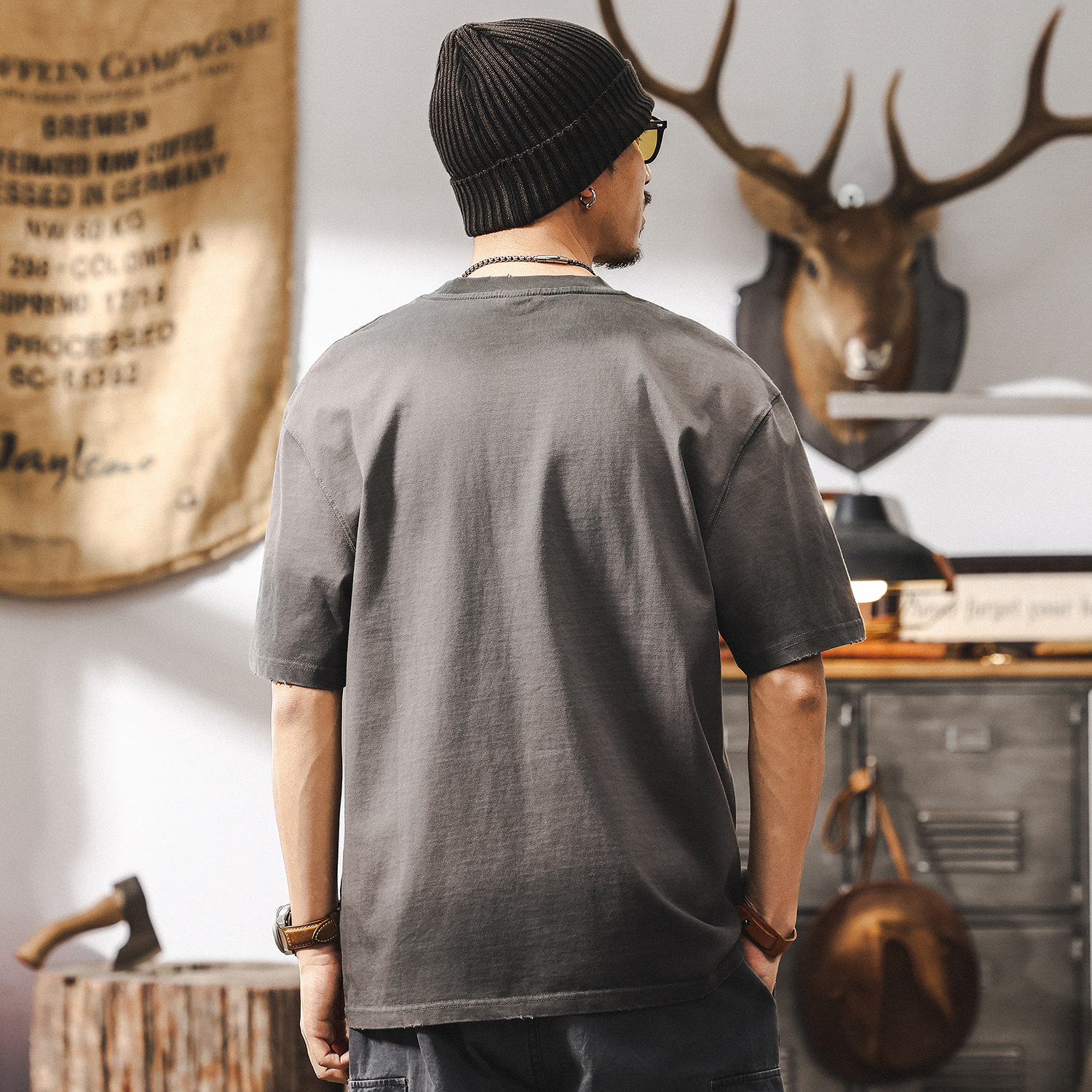 潮牌設計感短袖美式高街印花T恤男2025新款夏季男士寬鬆體恤上衣