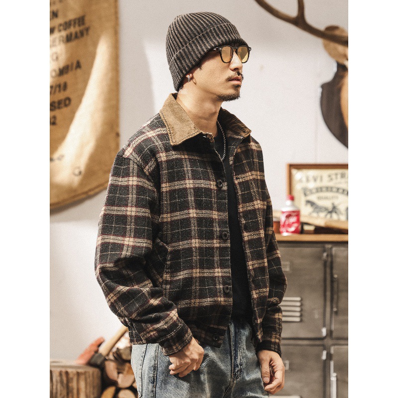 美式復古重磅毛呢夾克男秋季潮流帥氣寬鬆老錢風秋冬綿羊毛外套男