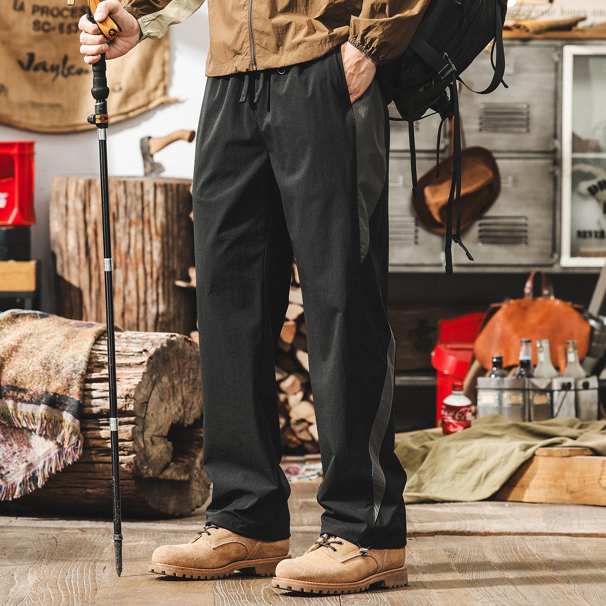 美式戶外涼感薄款冰絲褲子男夏季寬鬆直筒山系通勤工裝男士休閒褲