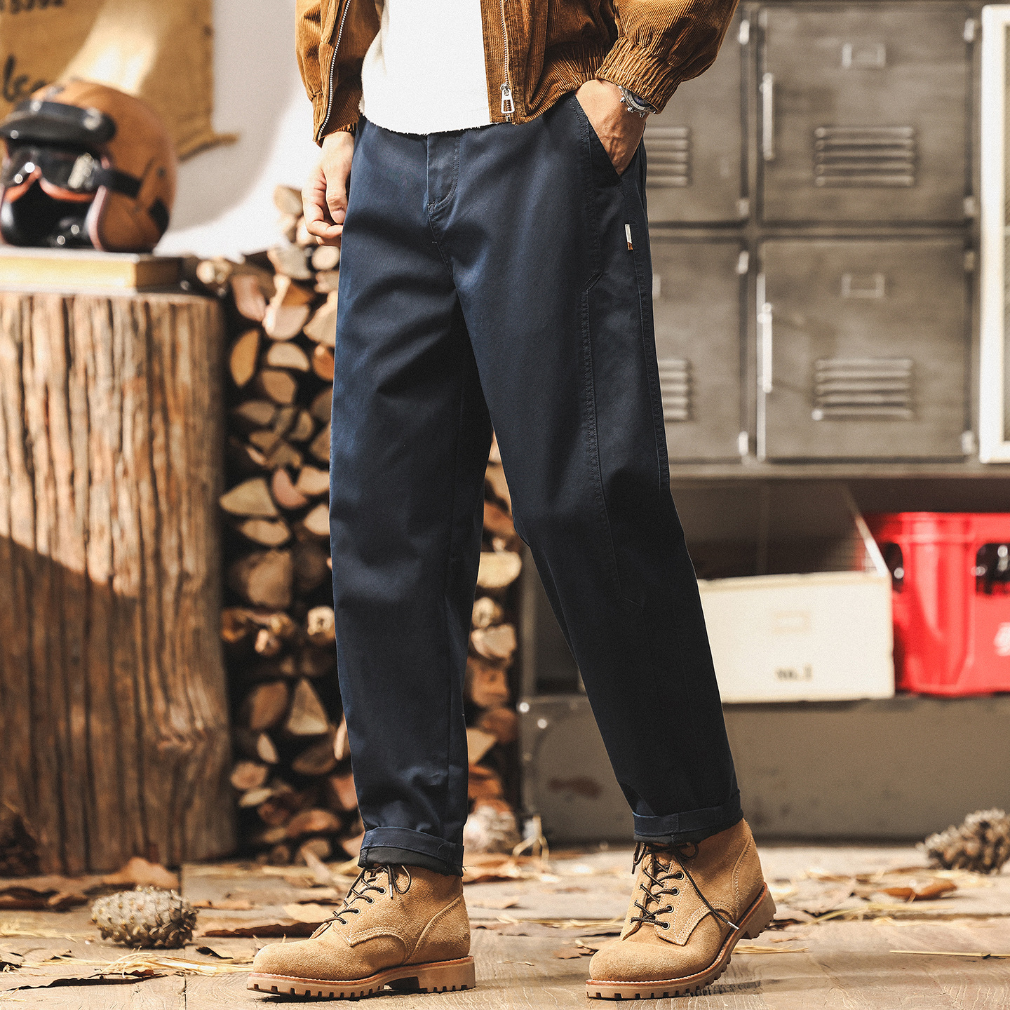 美式復古藏青色工裝褲子男款秋季潮牌百搭直筒寬鬆簡約男士休閒褲