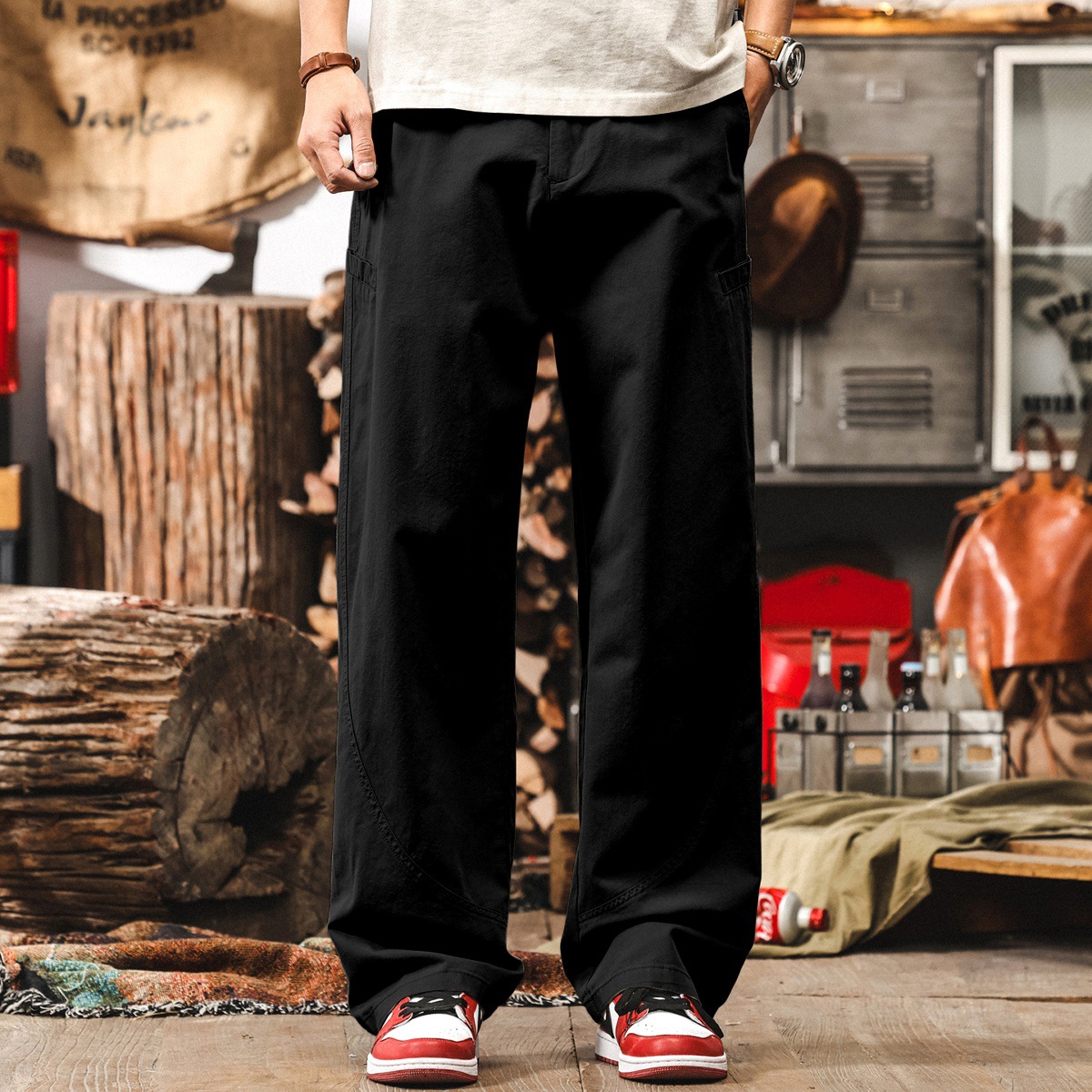 美式復古彎刀休閒褲男夏季萊賽爾男士褲子垂感寬鬆直筒工裝長褲男