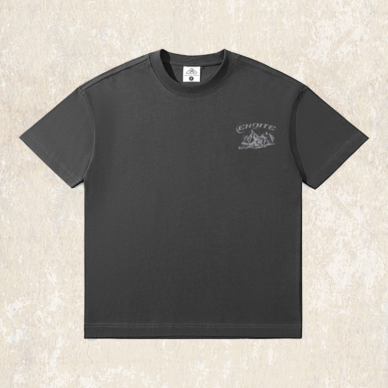 零縮力涼感T恤男短袖夏季美式復古山系印花休閒大碼美式重磅上衣