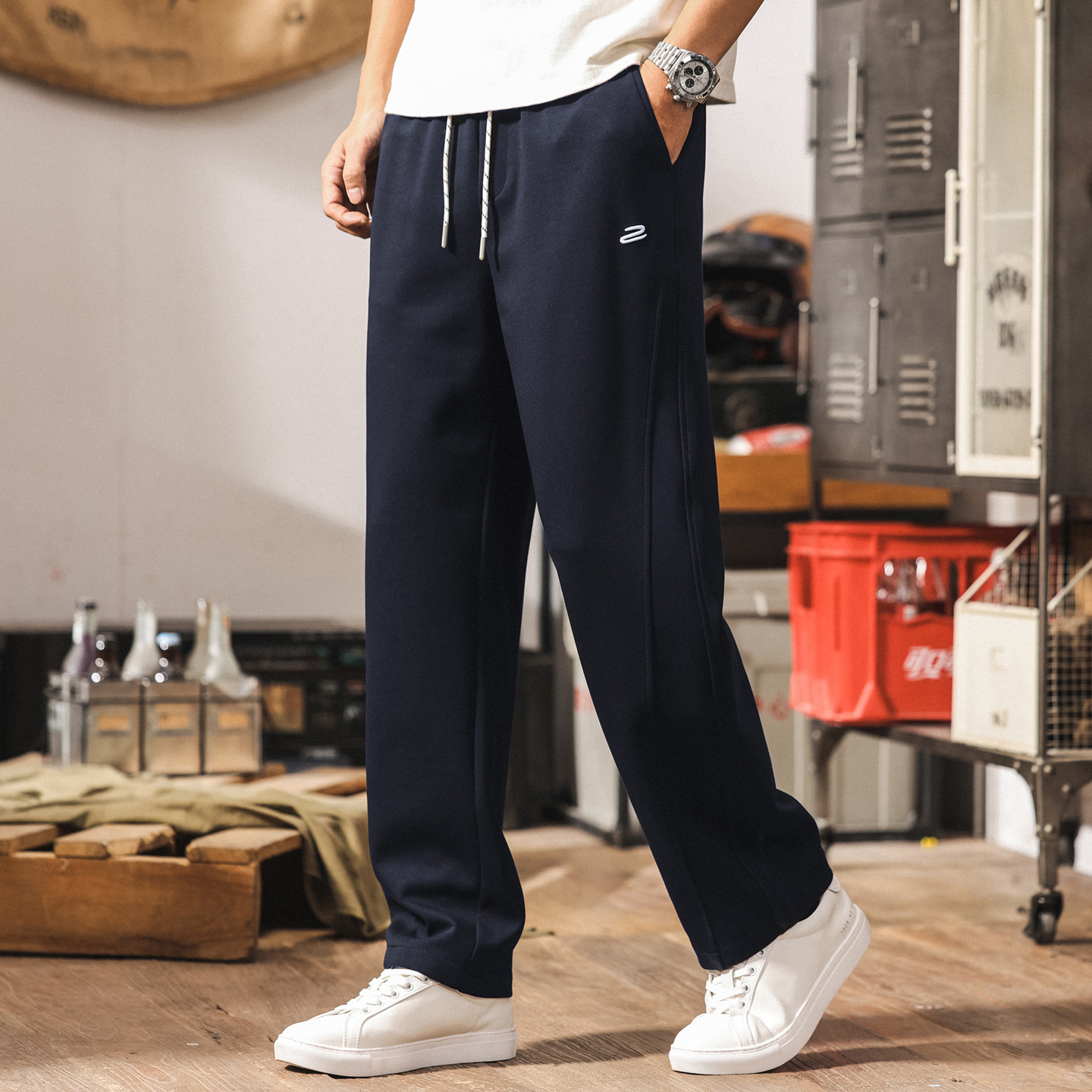 寬鬆垂順鬆弛感褲子男夏季新款寬鬆衛褲潮牌彎刀褲男士直筒休閒褲