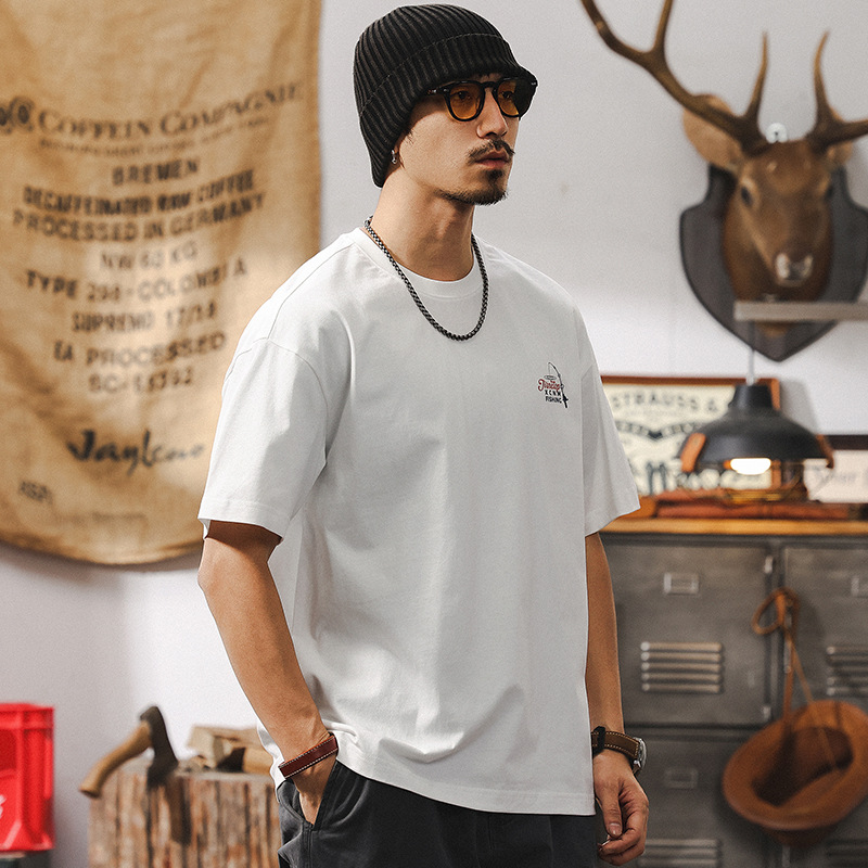 夏季薄款短袖男T恤2025新款潮牌美式戶外釣魚趣味寬鬆上衣男T男裝