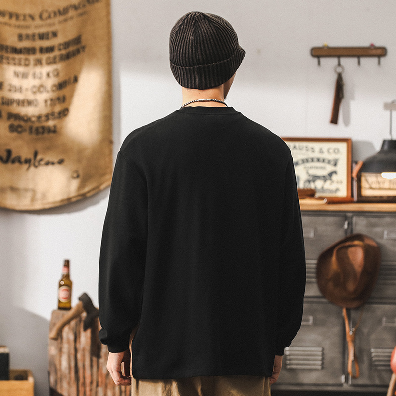 美式復古拼接撞色長袖T恤男秋季潮牌重磅肌理感寬鬆男士休閒上衣