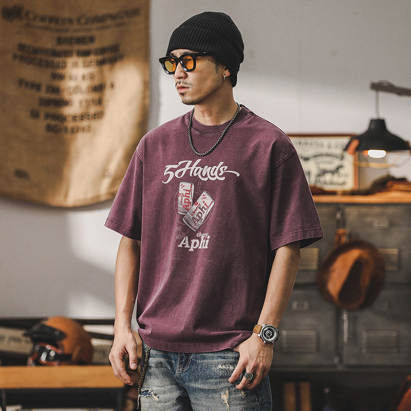 美式300g重磅短袖T恤男夏季2024新款寬鬆上衣男復古水洗潮牌衣服