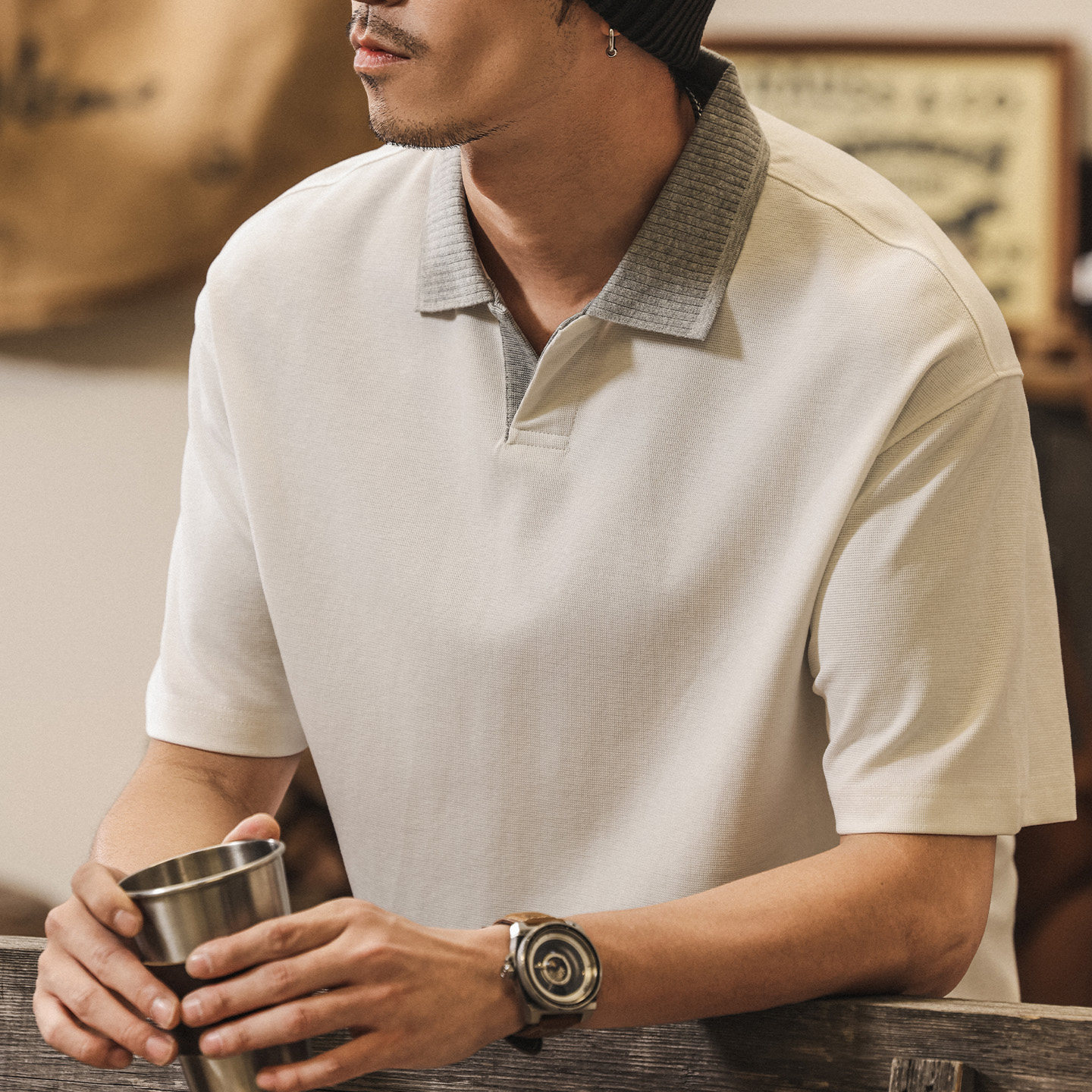 美式復古珠地棉假兩件短袖夏季Polo衫男款寬鬆潮牌T恤男士亨利衫