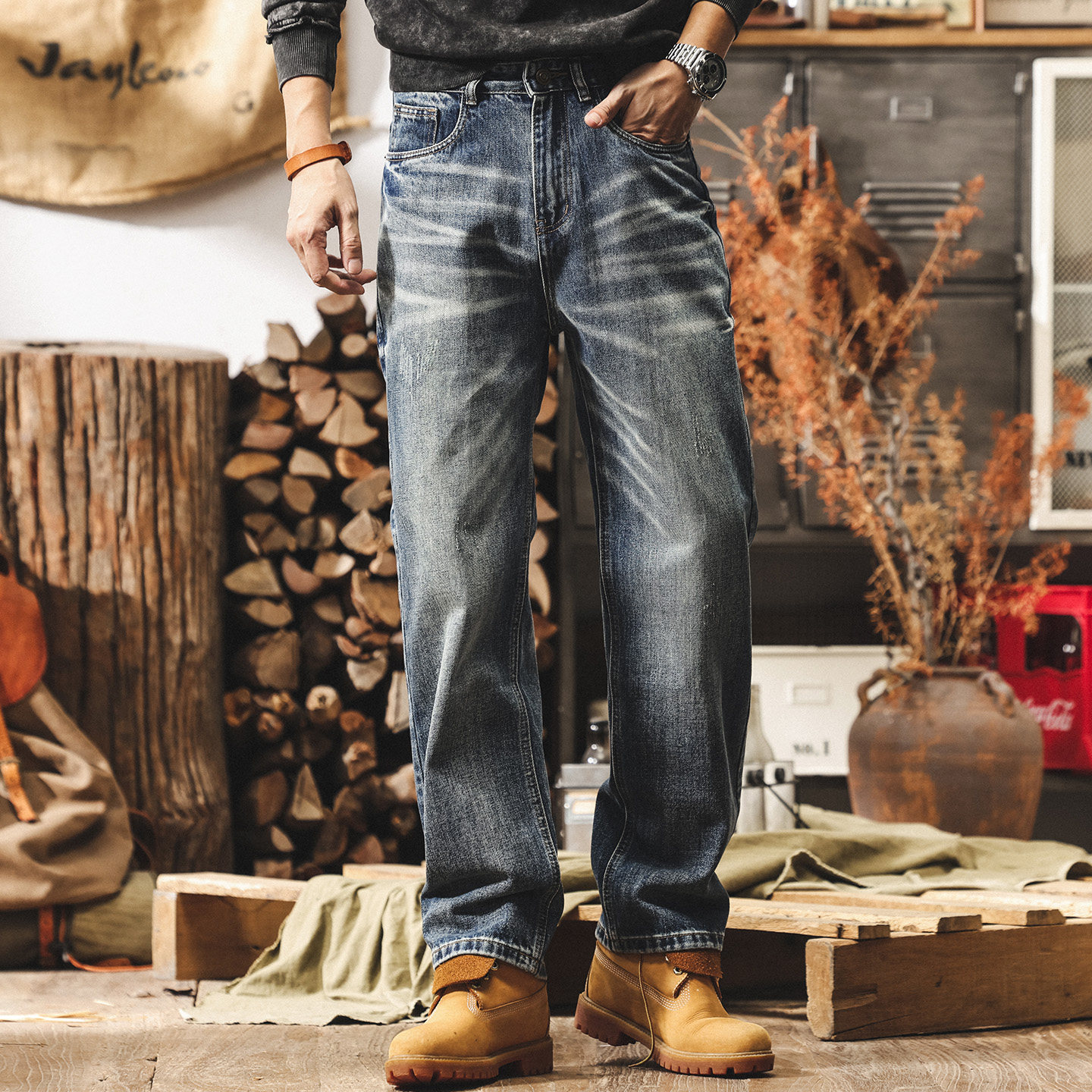 美式復古重磅潮牌寬鬆牛仔褲男春季新款直筒男士褲子水洗休閒長褲