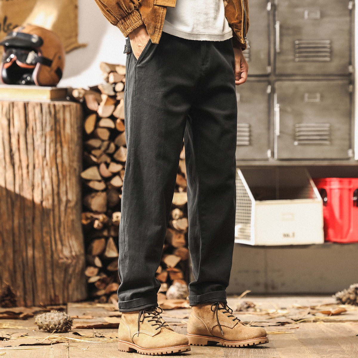 美式復古工裝褲男秋季2025新款男士簡約褲子男春秋直筒休閒褲男褲