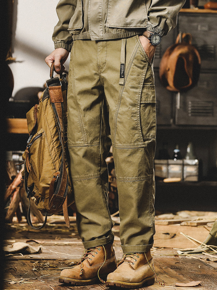 美式復古工裝褲子男秋冬款寬鬆直筒2024年潮牌戶外機能男士休閒褲