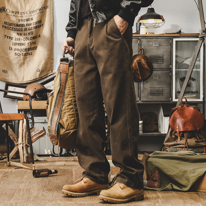 美式復古300g重磅工裝褲子男秋季潮牌炒洗寬鬆直筒褲男士休閒長褲