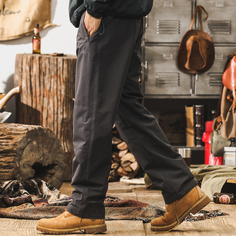 美式山系軟殼衝鋒褲男秋冬款加厚戶外騎行運動防水潮牌直筒休閒褲