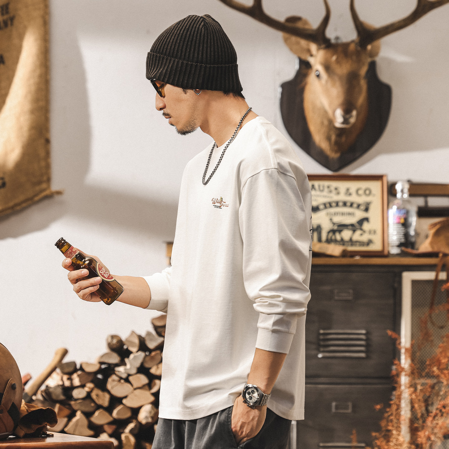 美式復古300g重磅T恤男長袖春季潮牌山系男裝寬鬆上衣T恤男