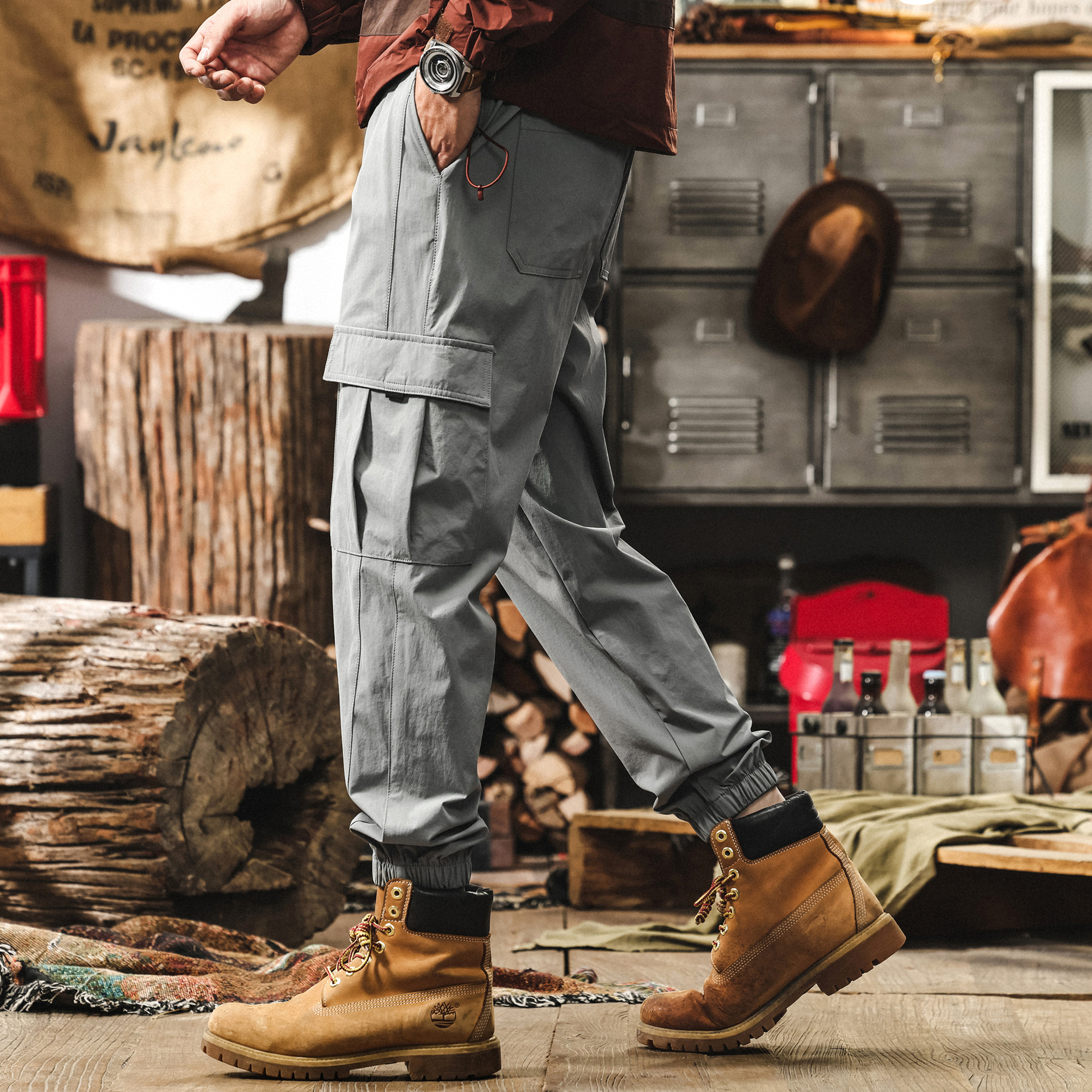 夏季薄款冰絲涼感褲子男寬鬆大碼2025新款徒步長褲戶外工裝休閒褲