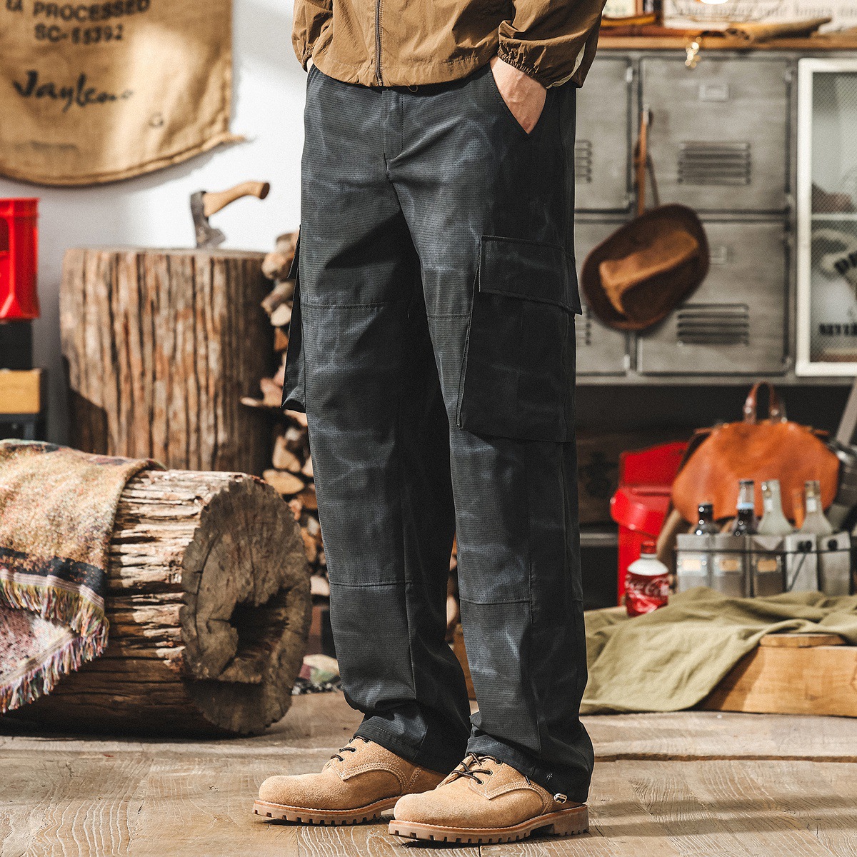 美式戶外冰絲薄款迷彩工裝褲男2025新款夏季寬鬆直筒速干休閒褲子