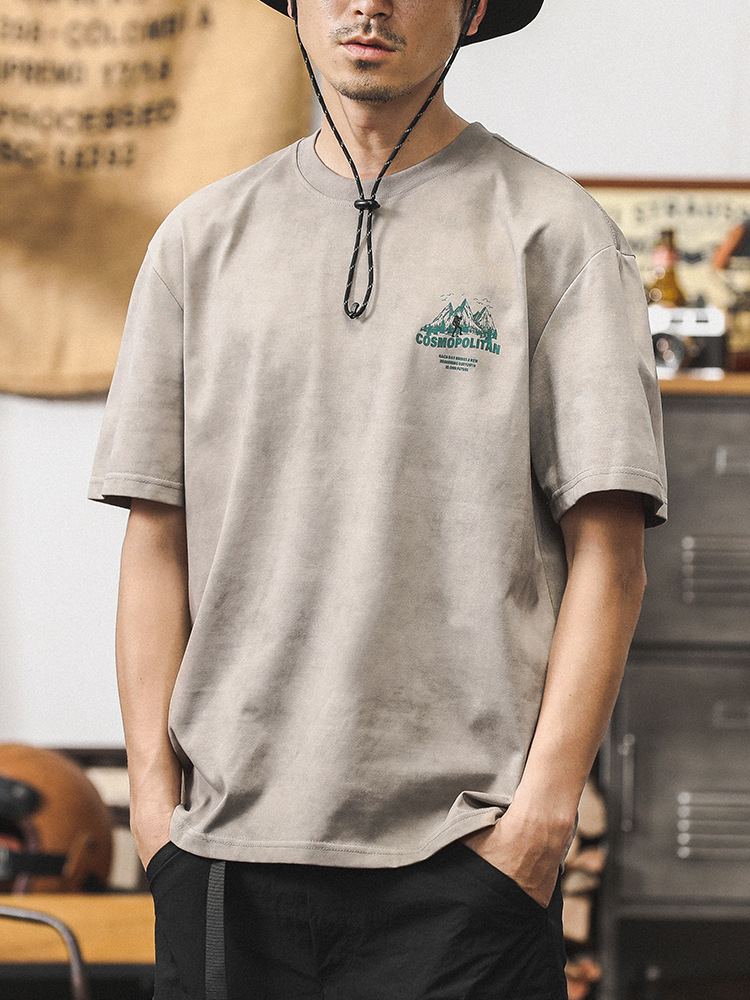 涼感T恤男短袖夏季美式復古潮牌山系戶外男士上衣2024新款半袖男