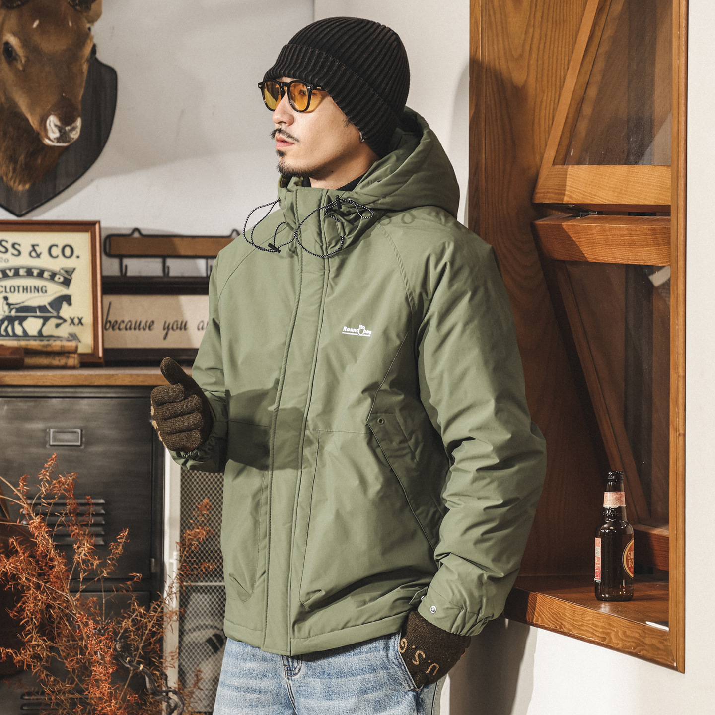 高充絨蓬鬆連帽工裝羽絨服男冬季戶外加厚90%白鴨絨保暖禦寒外套