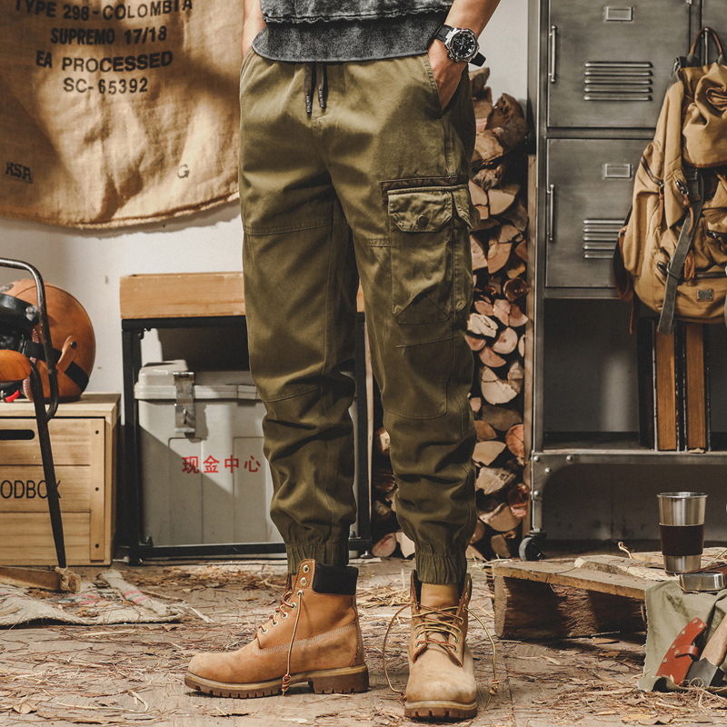 美式重磅復古工裝褲子男寬鬆直筒束腳褲2023年秋冬款潮流休閒長褲