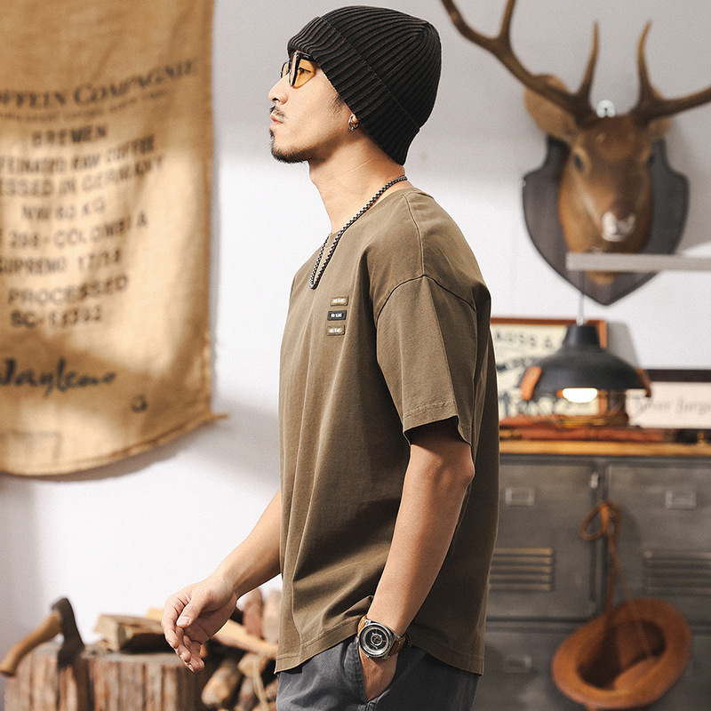 美拉德復古短袖男款夏季2025新款潮流T恤百搭寬鬆休閒上衣男