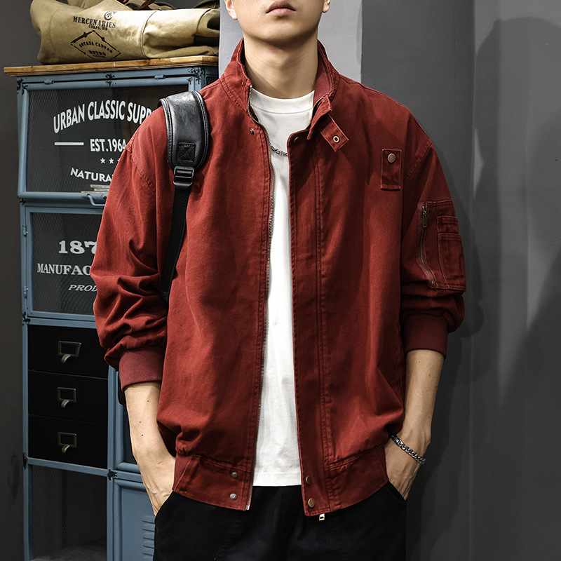 秋冬新款立領加棉工裝夾克男復古刺繡美式休閒獵裝寬鬆外套上衣潮