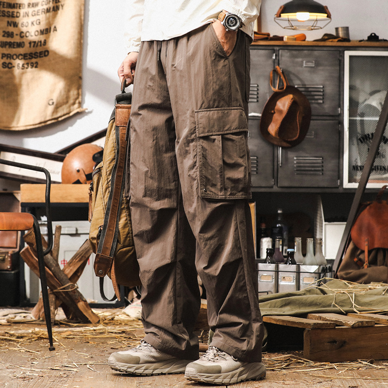 美式復古工裝褲子男秋季潮牌戶外機能風傘兵褲寬鬆直筒男士休閒褲