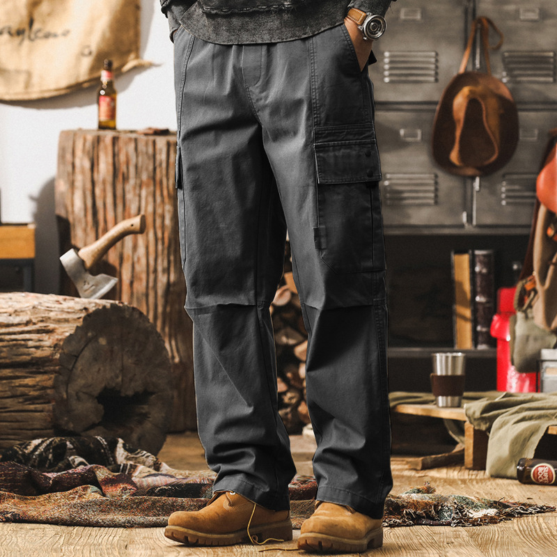 美式復古直筒工裝褲子男秋季寬鬆闊腿褲潮牌傘兵褲2024新款休閒褲