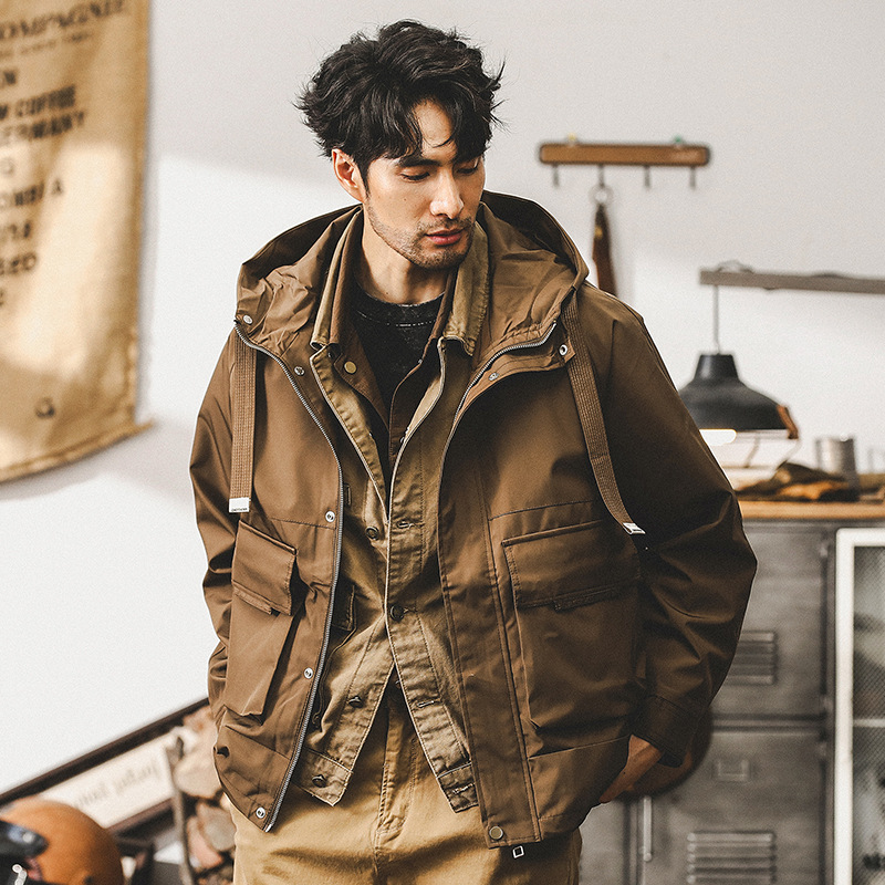 美式復古山系衝鋒衣外套男春秋款戶外潮牌硬漢寬鬆秋季工裝夾克男