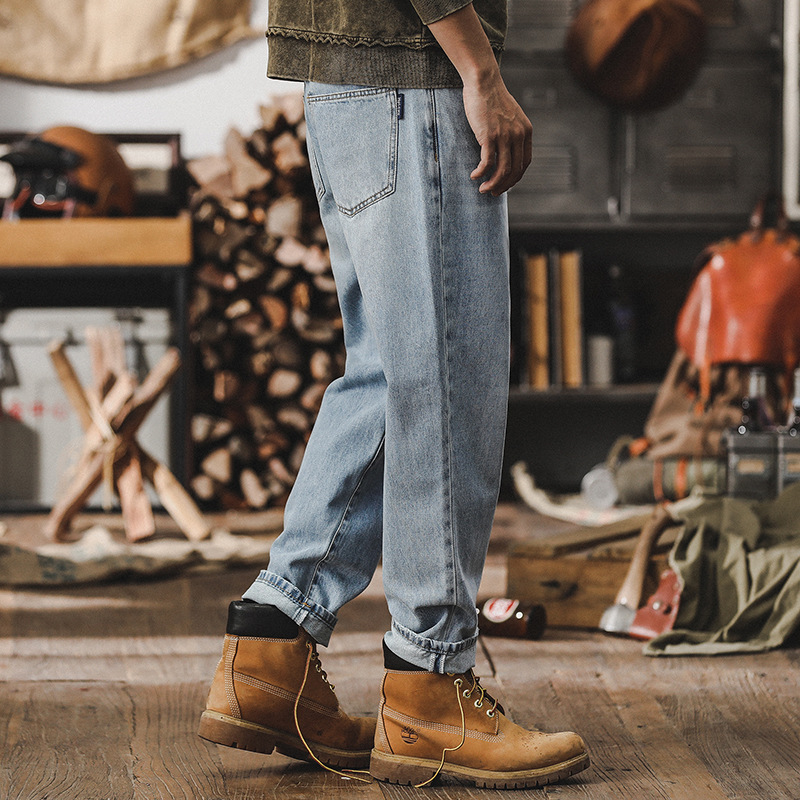 美式經典直筒牛仔褲男2025新款簡約褲子男春季重工石磨水洗休閒褲