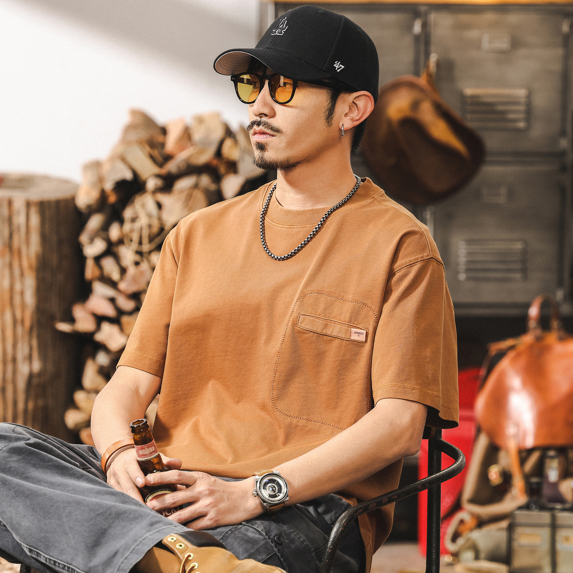 美式復古短袖T恤男士2025新款ins潮牌重磅夏季水洗寬鬆上衣男