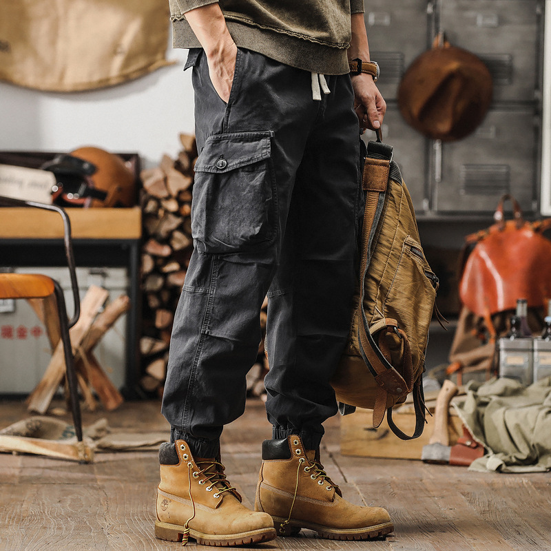 美式重磅復古工裝褲子男春季潮牌寬鬆直筒硬漢獵裝戰術男士休閒褲