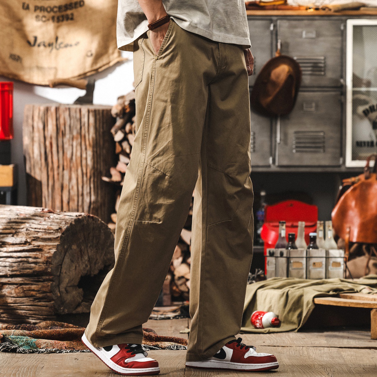 美式軍綠工裝褲子男夏季2025新款潮牌男士直筒休閒寬鬆闊腿褲