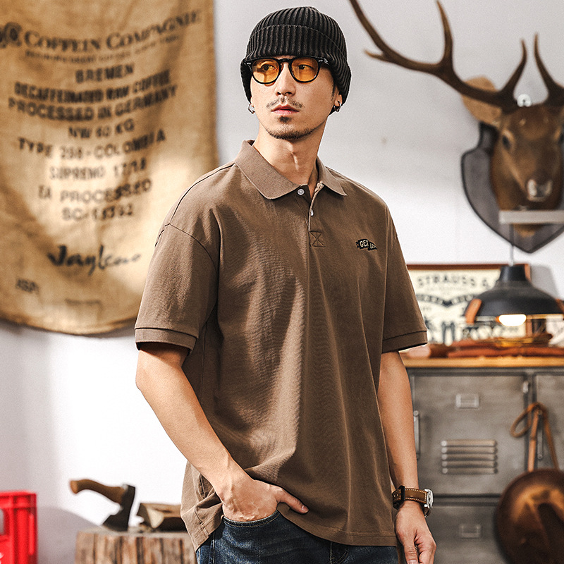 美式復古做舊炒砂水洗POLO衫男士重磅T恤男短袖夏季潮流寬鬆上衣T